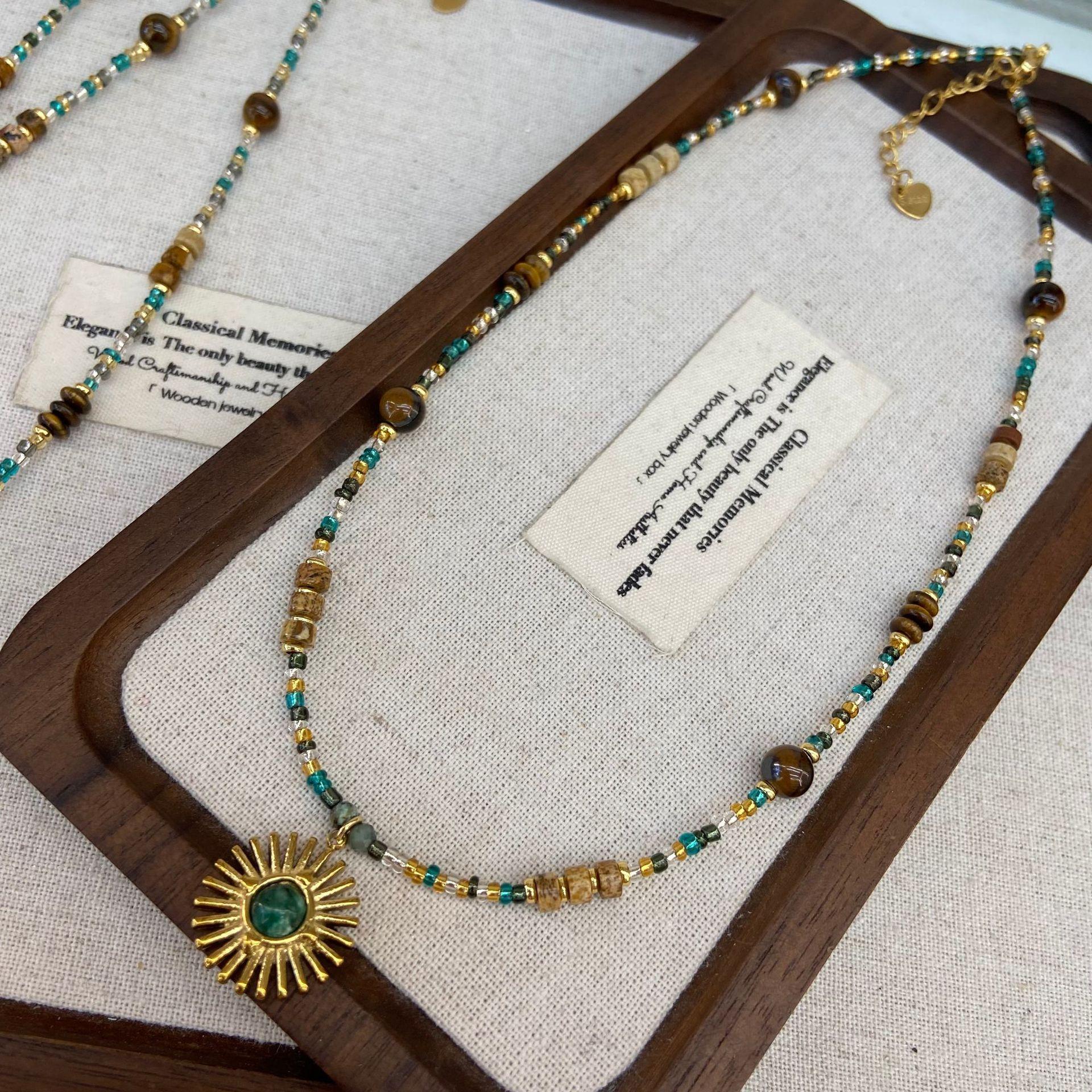 Sunflower Natural Stone Beaded Necklace Women S Niche Light Luxury Collarbone Chain Temperament Stacking Wear