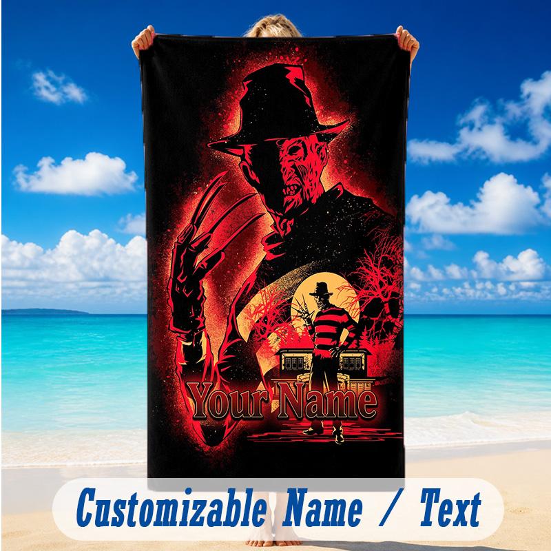Beach Towel Custom Name Text, Quick Dry Large Towel For Beach HomeA Nightmare on Elm Street Freddy Krueger