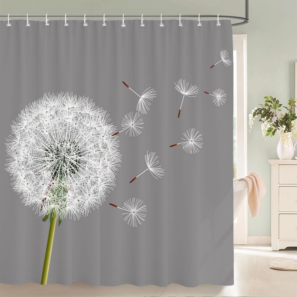 

1 Pc Dandelion Pattern Polyester Material Shower Curtain Waterproof Fabric, Plant Printed Partition Curtain For Bathroom W60H190(CM)-1 Pcs