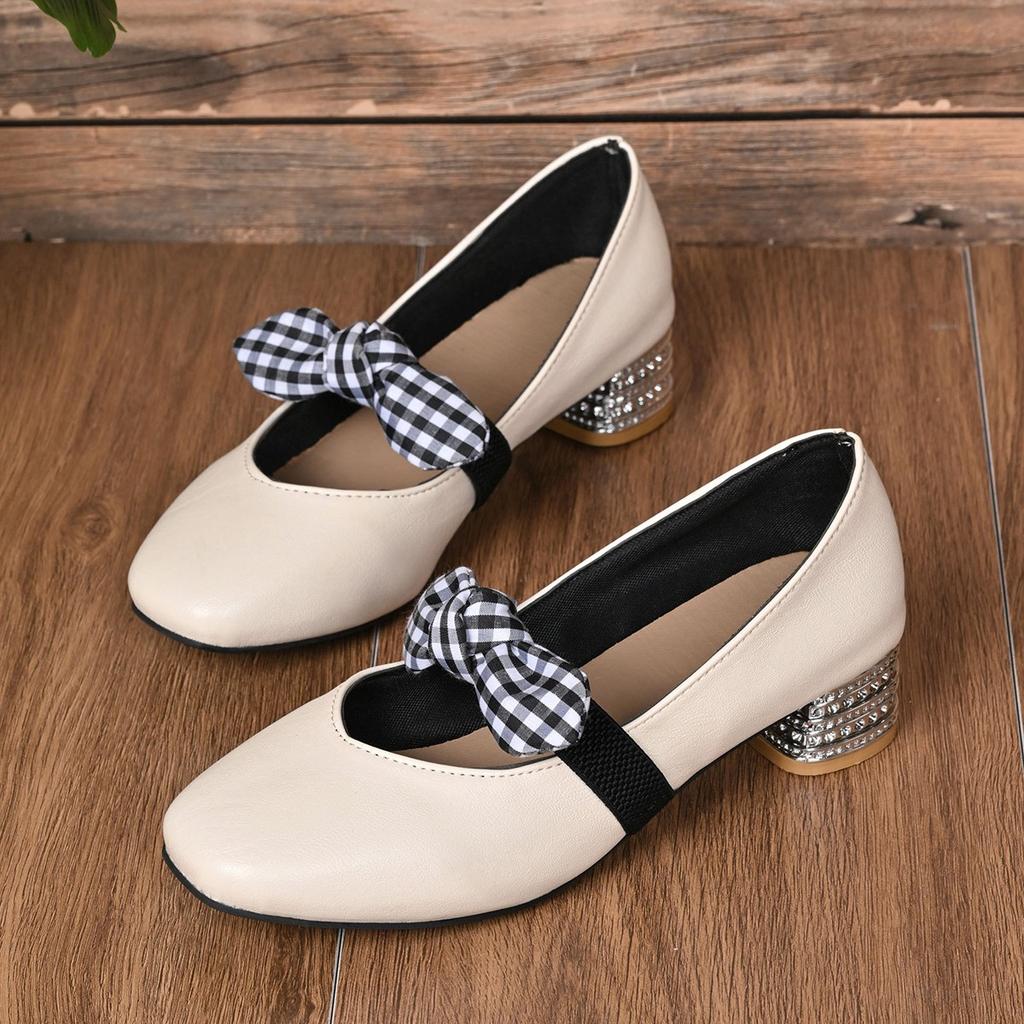 Fashion Fashionable Mary Jane women's autumn new round toe, thick heel, bow, shallow opening, not tiring to the feet, single shoe