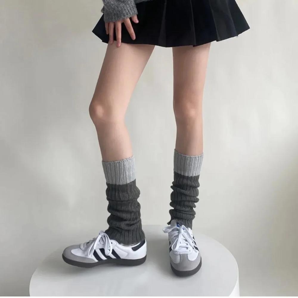 Women Leg Warmers Knitted Splicing Design Winter Warm Legwarmers Gothic Korean Style Furry Leg Warmers Socks Thigh Bands