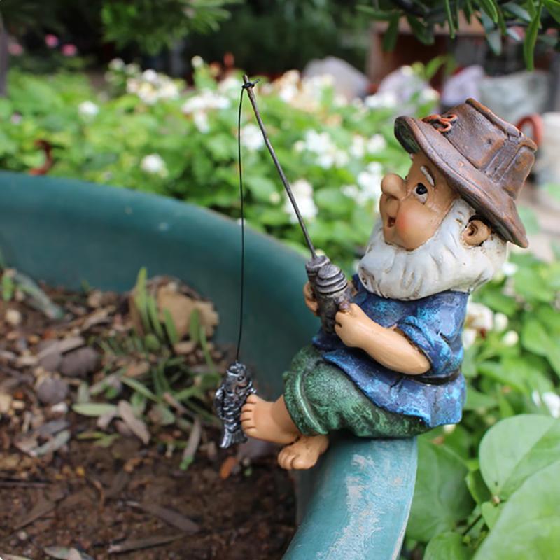 Fishing Gnome Sitter Funny Uv Resistant Resin Decorative Outdoor Garden Lawn Gnome For Yard Lawn Gnome Statue Garden Decoration A