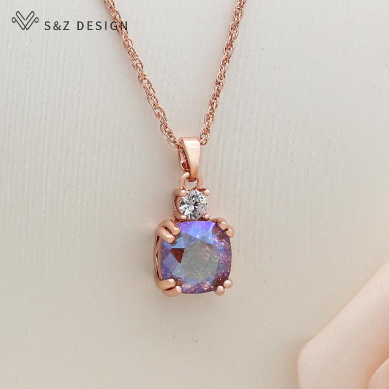 Mode Maillard automne hiver Orange carré cristal ensembles de bijoux pour les femmes couleur or Rose boucles d'oreilles