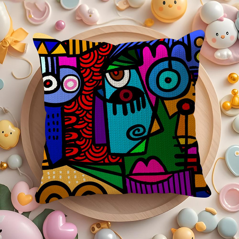 Colorful Abstract Faces Pillow Case Pattern Printed Pillowcase For Living Room Sofa Cushion Cover  Bedroom Decor
