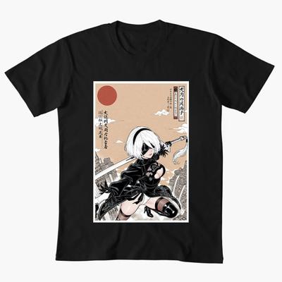 2B NieR Automata Yorh No. 2 Type B Anime T-shirt for Gamer 0607 Waifu Girl Cyber Punk Graphic C