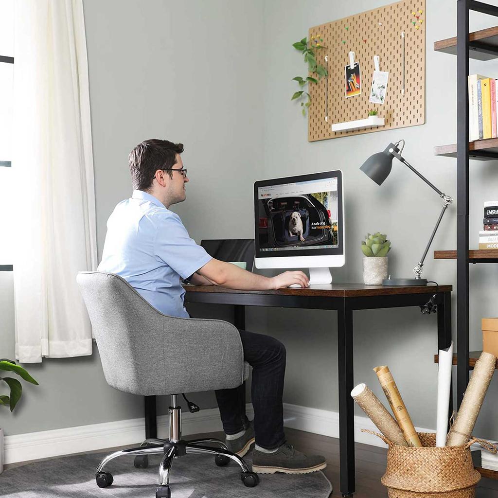 SONGMICS Office Chair, Comfortable Desk Chair, Height-Adjustable Computer Chair, Holds up to 120 kg, Steel Frame, Imitation Linen, Breathable