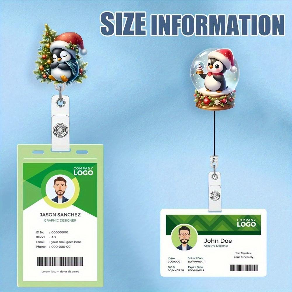 8-Piece Christmas Penguin Badge Reel Set - Retractable Flashing Santa Name Tag Clips for Nurses, Doctors, and Teachers.