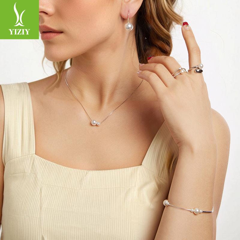 S925 Sterling Silver Temperament Pearl Set Versatile Simple French Temperament Bead Earrings, Direct Sales