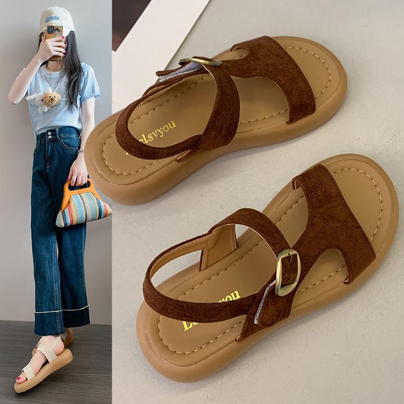 Flat-bottomed One-word Sandals for Women To Wear In Summer 2025, New Versatile Non-slip Soft-soled Casual Beach Sandals