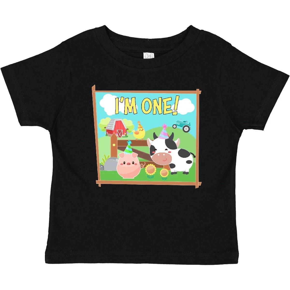 Inktastic I m One! Farm Animals Wearing Birthday Party Hats Baby T-Shirt First 120