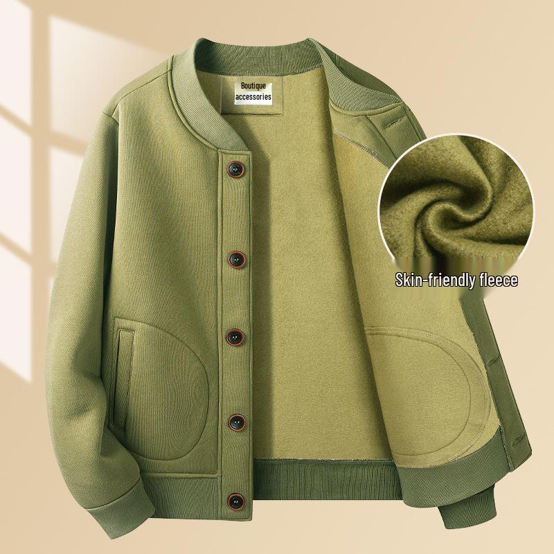 

Grandpa Baseball Collar Lamb s Wool Cardigan Jacket for Middle-Aged and Elderly Men S for 43-55 kg