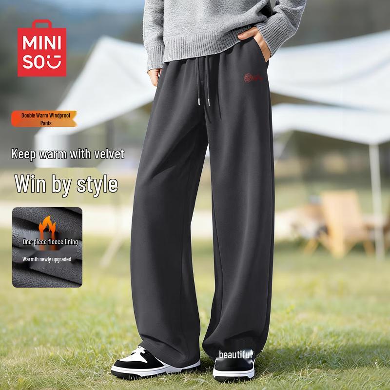 MINISO Men s Winter Fleece Straight-Leg Sweatpants L