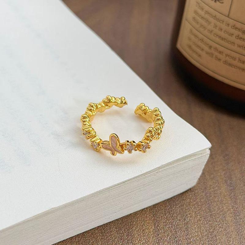 Court Style Retro Sweet Cool Enamel Drop Glaze Butterfly Temperament Open Ring Female Zircon Niche Ring Adjustable opening