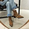 Belt Buckle Suede Pointed Short Boots Women's 2025 Autumn New Thick Heel Sexy Chelsea Boots Fashion Boots Women's Boots