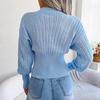 Women Autumn Winter High Waist Solid Color Pullover Sweater V Neck Hollow Bat Sleeve