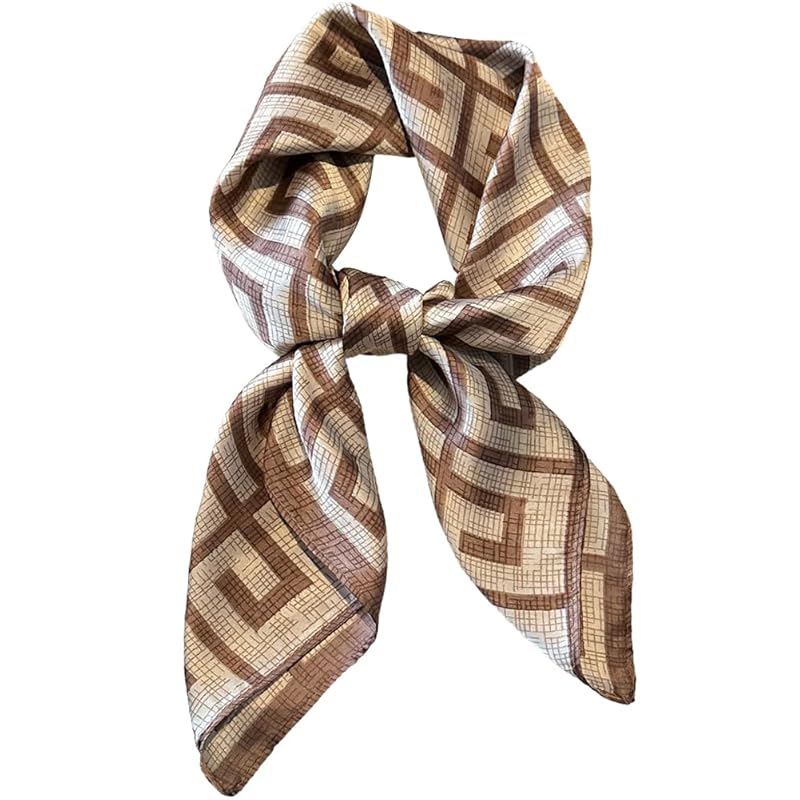 

[Celetree] scarf 70×70cm ladies silk style neckerchief square bandana commute office trip gift (26# Khaki Labyrinth)