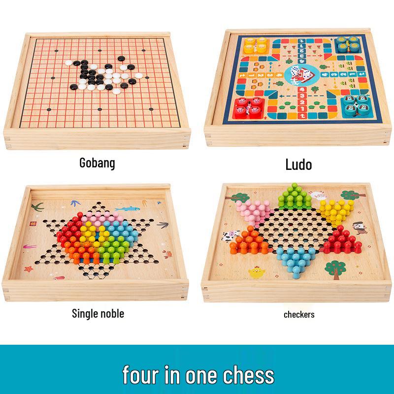 

Children s Wooden Multifunctional Chess Set: Flying Chess, Gomoku, Checkers, Jungle Chess, and Xiangqi Educational Toy