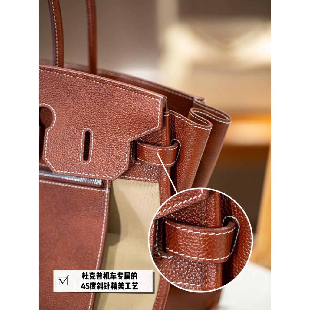Cross-border first-layer cowhide canvas Shaffy thread oblique needle craft pair bag king platinum 30/35 genuine leather handbag