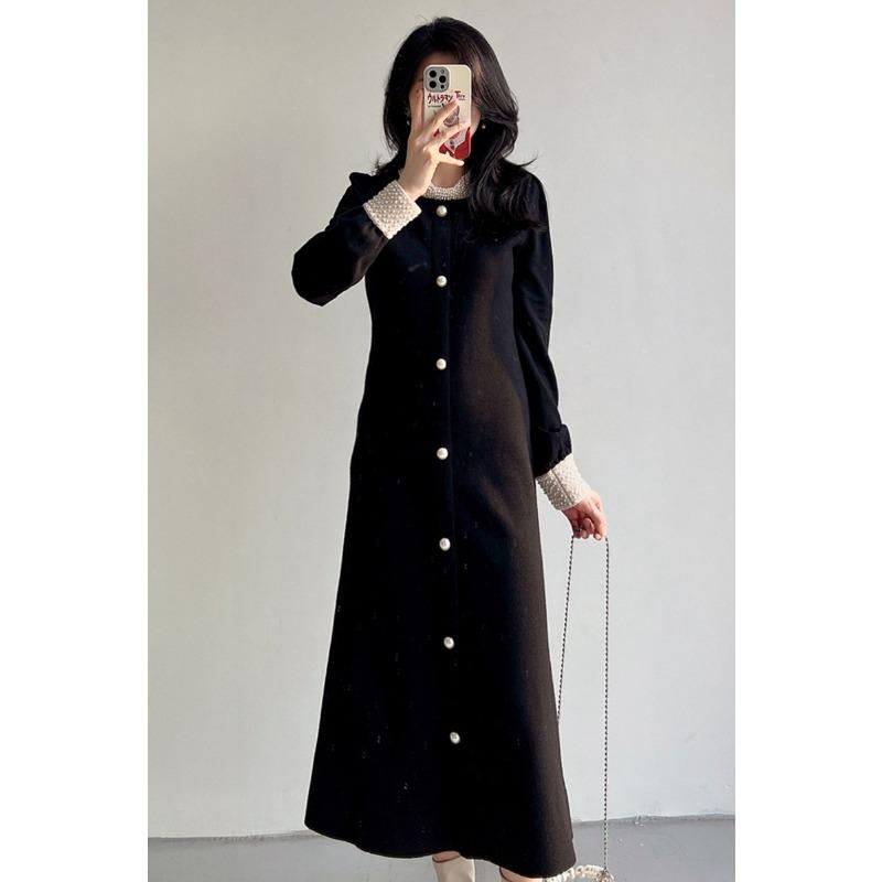 

Winter femininity socialite high sense cold imperial sister rich daughter black bottoming dress S чёрный