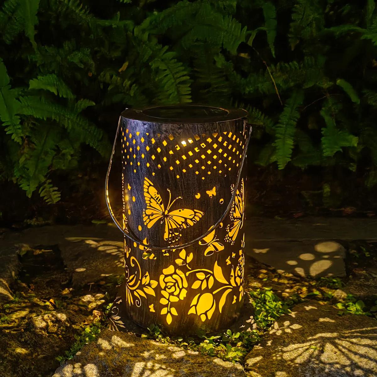 

Butterfly Hollow Out Iron Solar Lantern Waterproof Outdoor Hanging Garden Light,Size S A