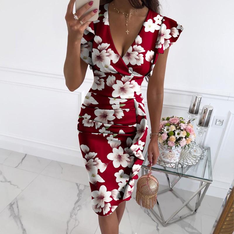 

Летнее платье с V-образным вырезом и узкой талией, завязывающимся шнурком, с оборками на бедрах XXXL