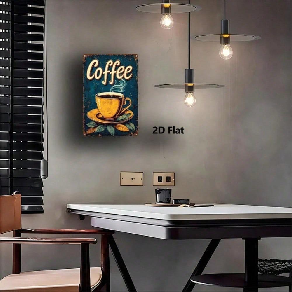 Retro Coffee Cup Tin Sign 8x12, Waterproof Rustproof Wall Decor for Home Bathroom