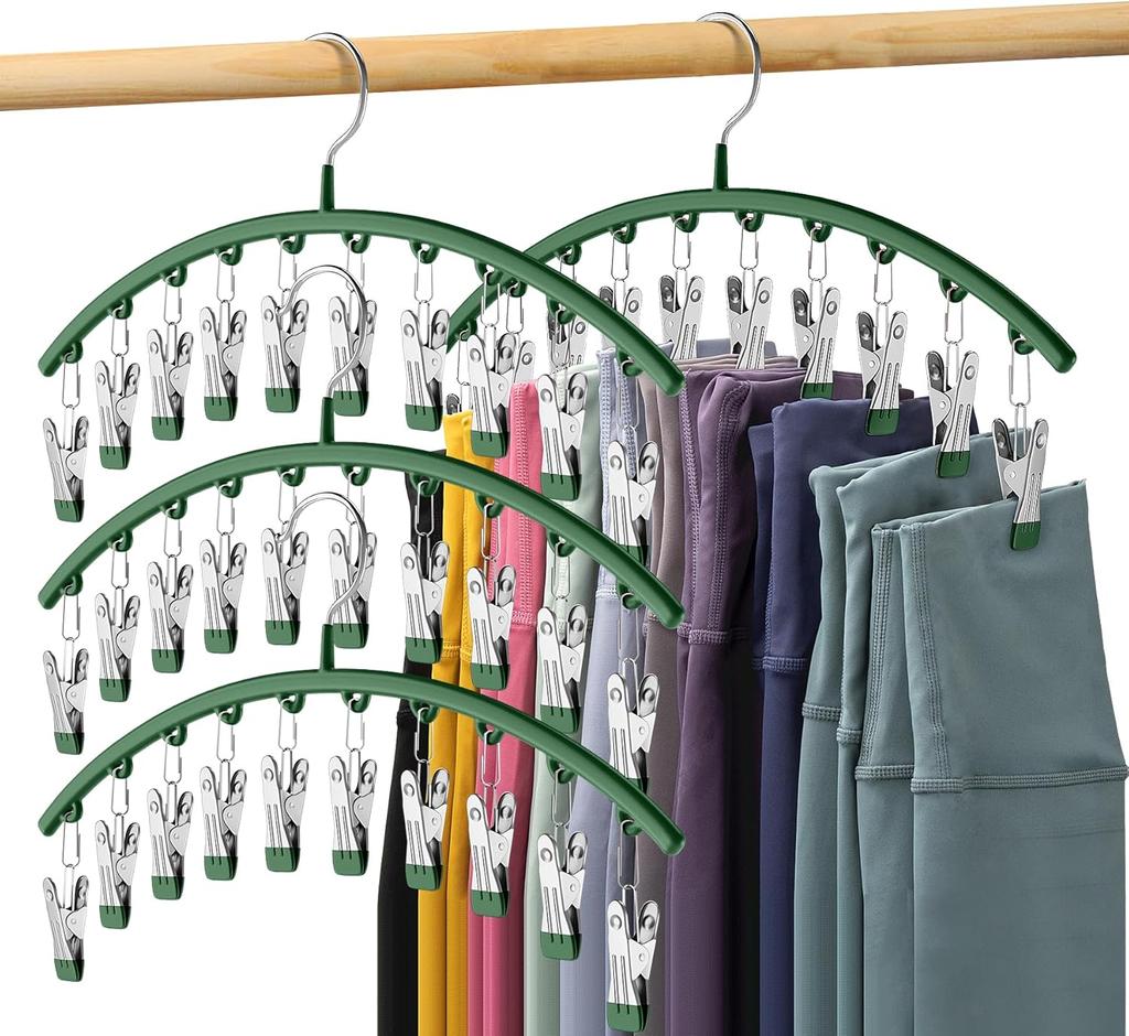 Organizér na legíny do skříně, Kovové věšáky na jógové kalhoty s 10 klipy, Závěsný organizér do skříně pro úsporu místa s pogumovanými organizéry a úložnými prostory do skříně