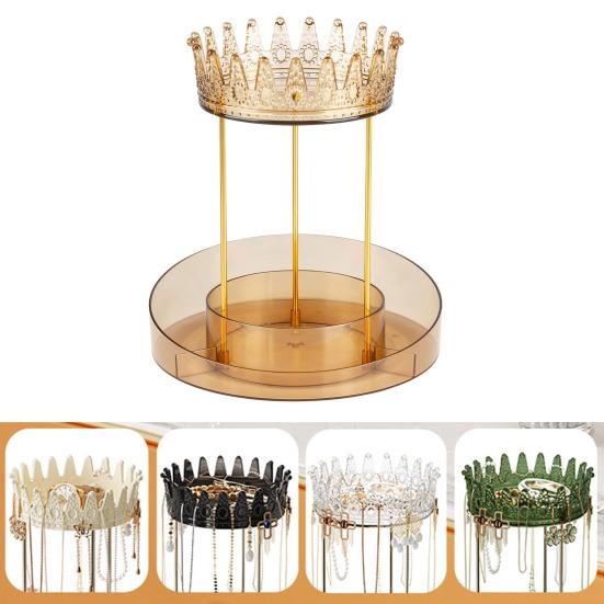 

Стеллаж для хранения в форме короны, 2 яруса, большая емкость, вращение на 360 градусов, косметический органайзер, ожерелье, серьги, браслет, дисплей чистый