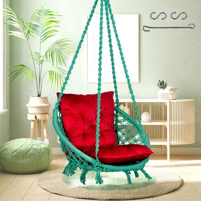 Swing for Balcony,Indoor,Outdoor/Capacity Upto 120Kg/Includes Free Hanging Kit & Red L Cushion/Handmade Hammock Hanging Swing Chair (Green)