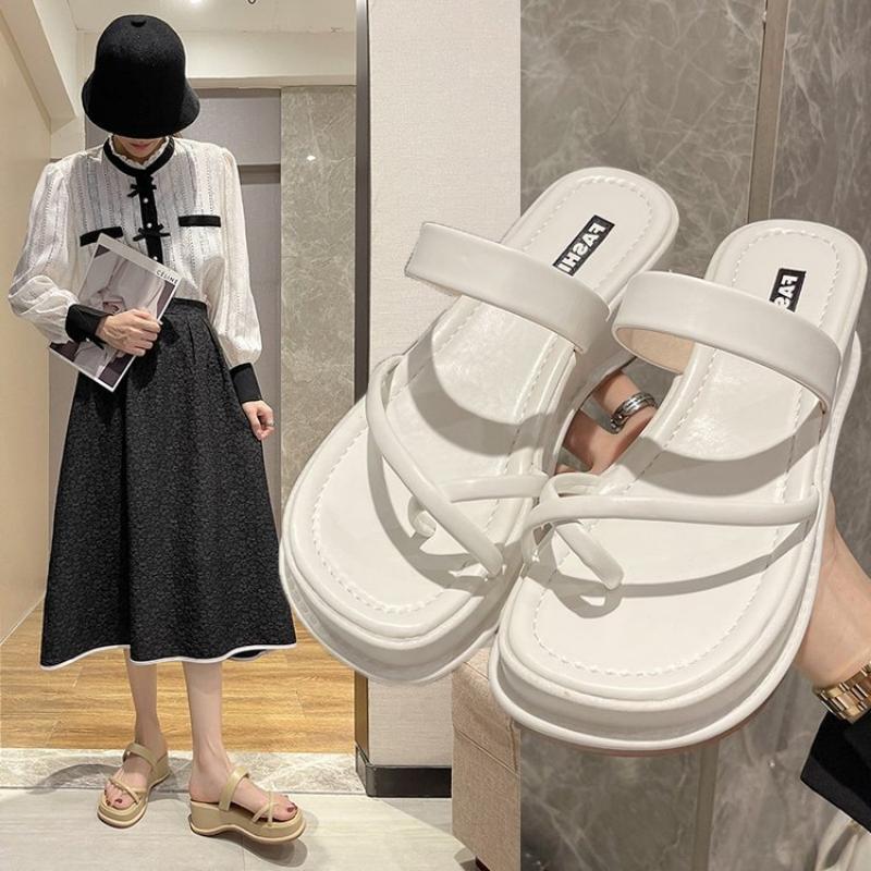 Fashion Pull-toe Slippers Women To Wear Outside Summer New Square Toe  Slippers Wedges Thick Sole Sandals for Women Casual Flip Flops