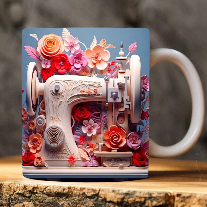 3D Painting Sewing Machine Sewing Machine Ceramic Coffee Mugs Books Water Mugs Books