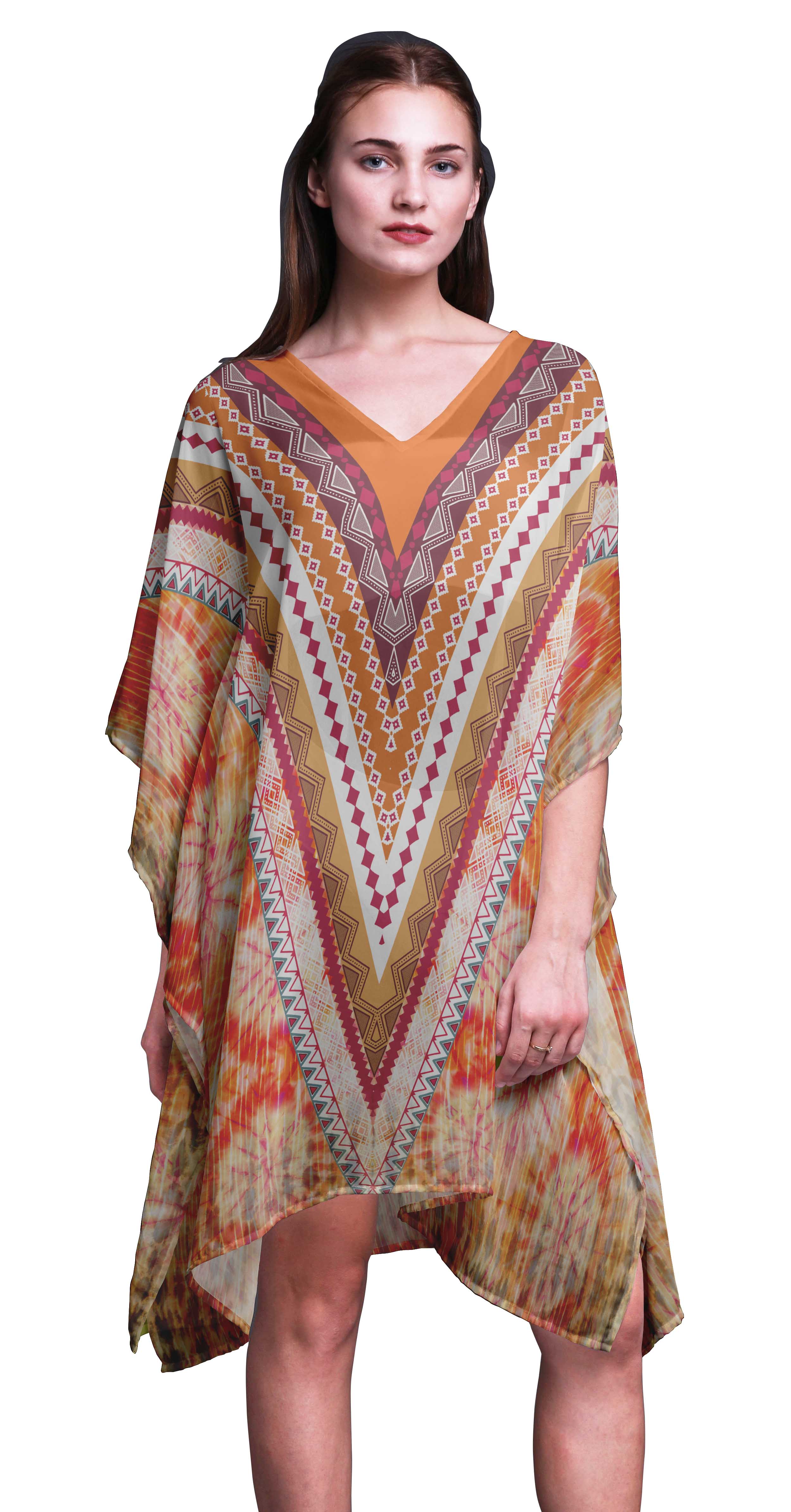 

Phagun Пляжне бікіні-кафтан Cover up Жіноча сукня міді Короткий кафтан-4X-5X XL-3X помаранчевий