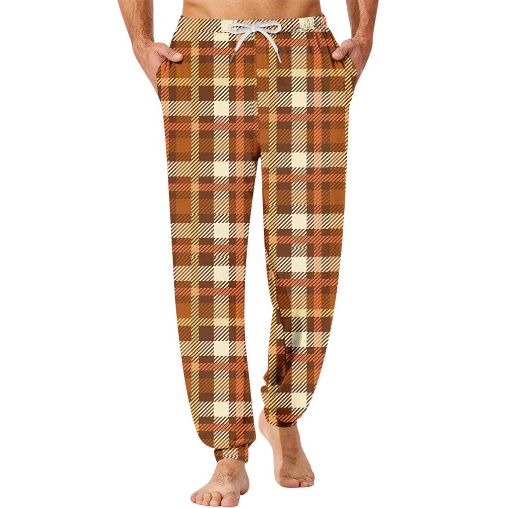 Men's Plaid Print Drawstring Jogger Pants with Pockets Sleepwear for Home