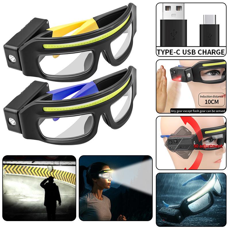 Double Light Source Glasses Lamp COB LED Headlight Type-C Fast Charging IPX4 Waterproof Safety Goggles for Night Running Camping