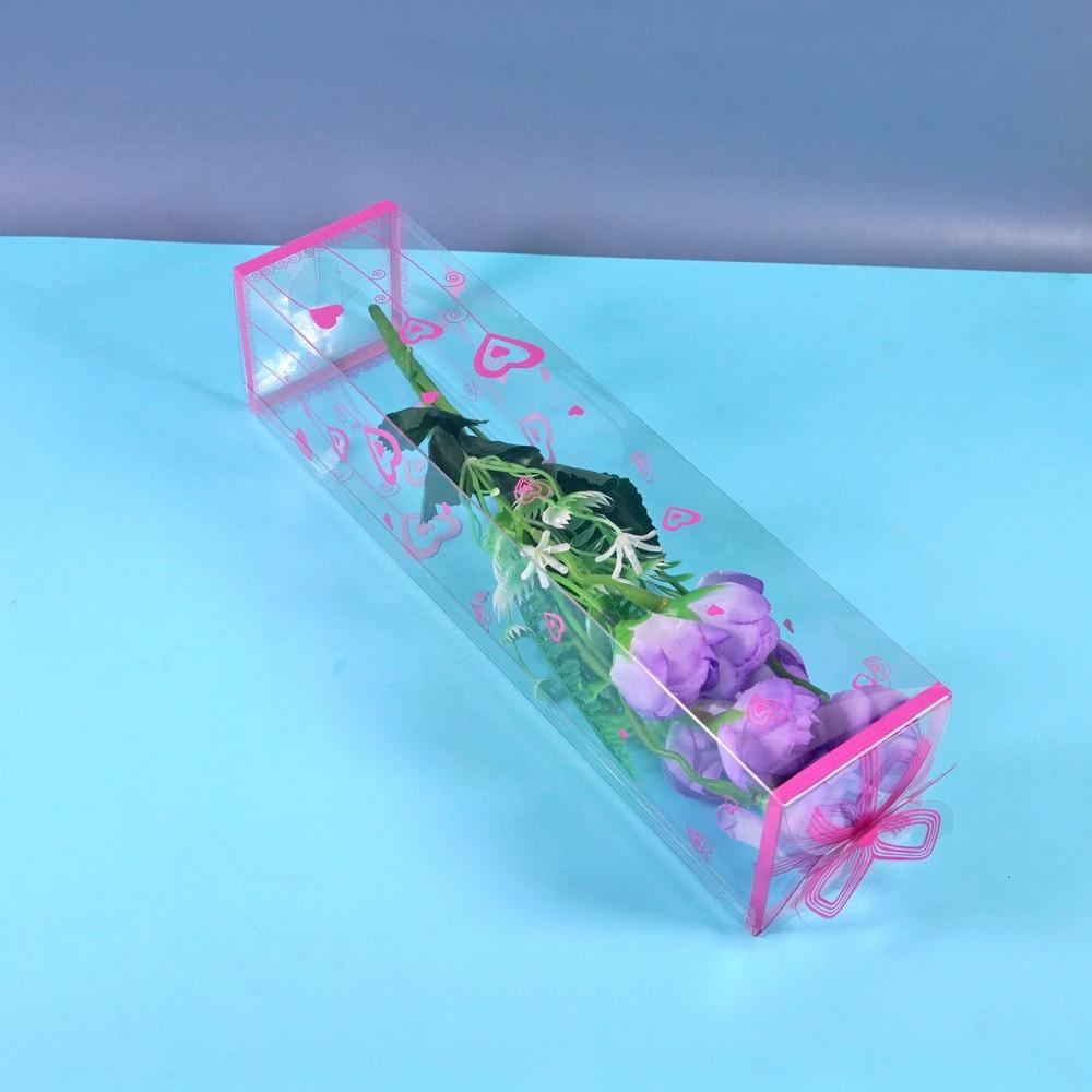 50pcs Love Bow Buckle Clear Gift Plastic Box Fresh Flower Bouquet Favor Box Treat Box for Wedding Birthday Gift Wrap Box Gift Wrapping Packaging