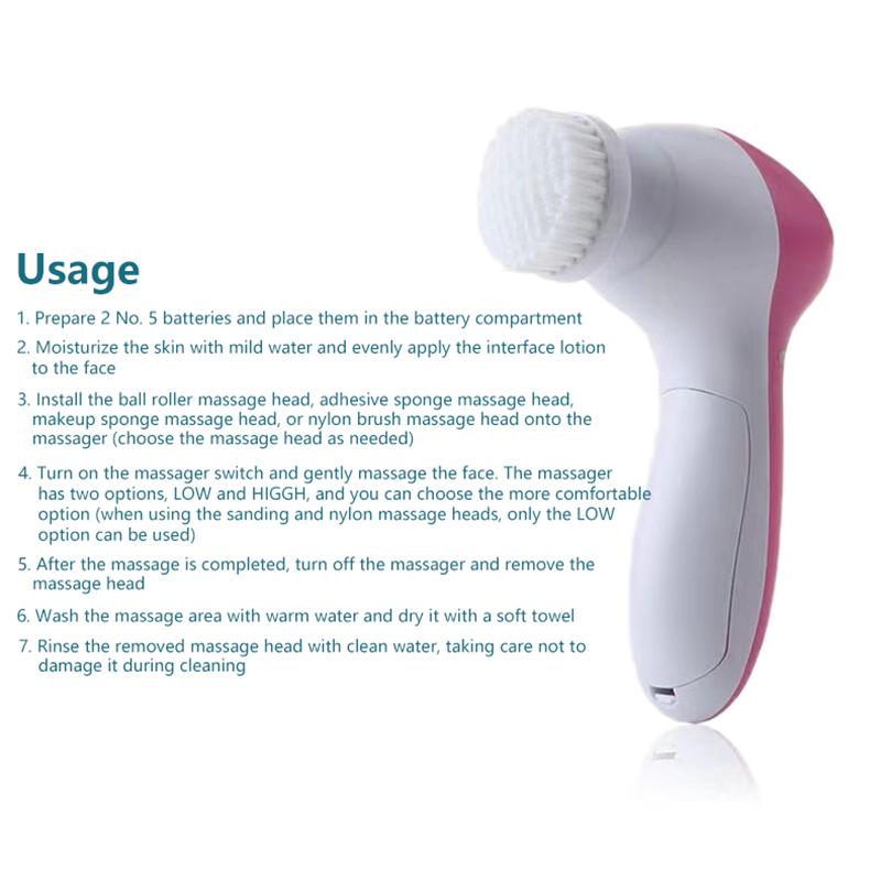 Spazzola Elettrica 5 In 1 per il Viso Massaggio Facciale Spa Strumento per la Pelle Aspiratore Pori Misuratore Pulizia Punti Neri Detergente Strumenti
