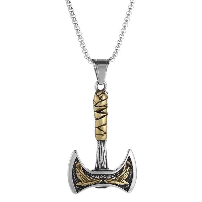 Nordic Viking Raven Axe Titanium Steel Personality Vintage Pendant Necklace Men's Hip Hop