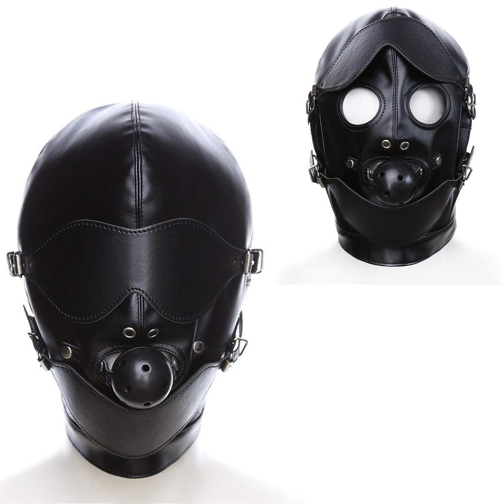 Ifukens Full Head PU Leather with Gag and Bondage Kinky Fetish SM Full Head Adult Black Full Head Mask Black Ball Leather Mask Mask, Ball, Mask, Mask,
