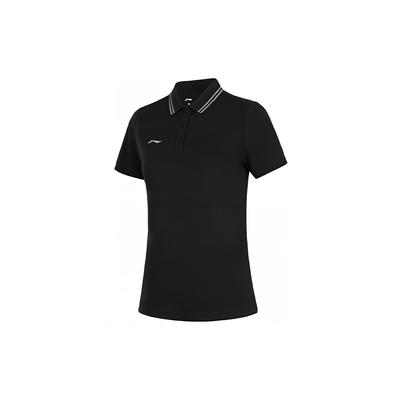 Li Ning Plain Collar Pullover Short Sleeve Polo Women Tops Black APLT078-4