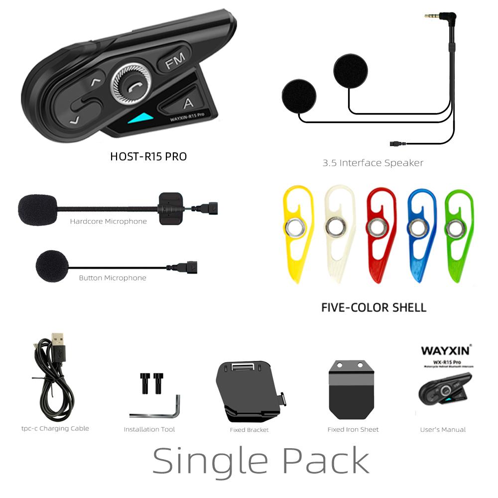 WAYXIN R15 Pro Helmet Headset 8 Riders Motorcycle Intercom Universal Pairing FM Radio Interphone Communication System Waterproof
