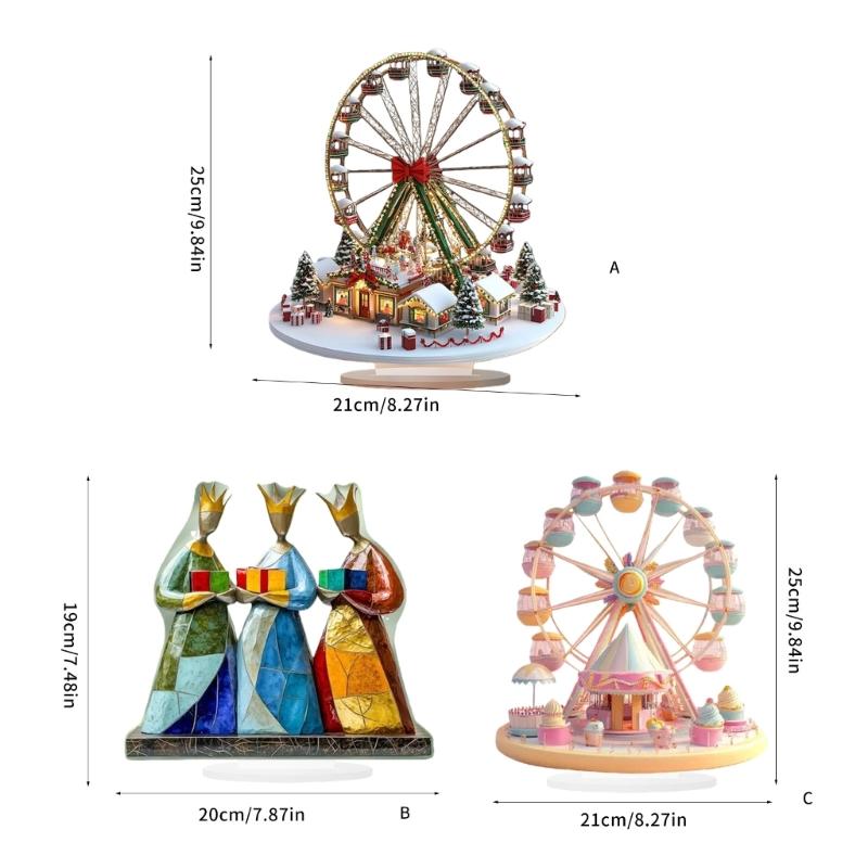 2D Flat Ferris Wheel Sculpture with Base Christmas Home Decoration Desktop Sign Acrylic Figurine Tiered Tray Ornament