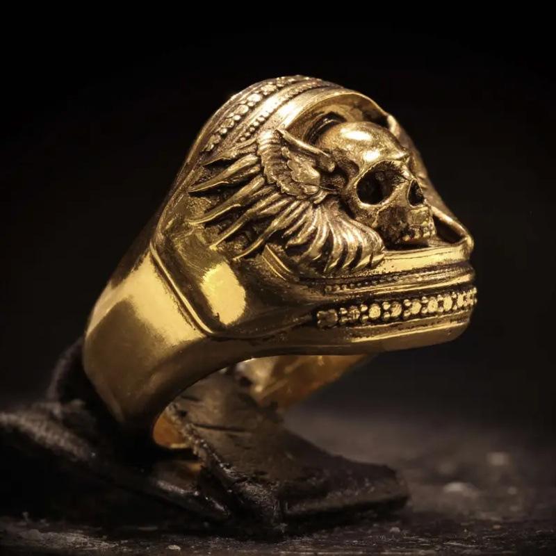 European and American Retro Skull Eagle Wings Men's Ring Trend