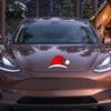Holiday Car Styling Decors 3D Christmas Stickers for Tesla, Magnetic/Self Adhesive Santa Hat Sticker Outdoor Festive Logo Decor Tesla Logo, Decorative
