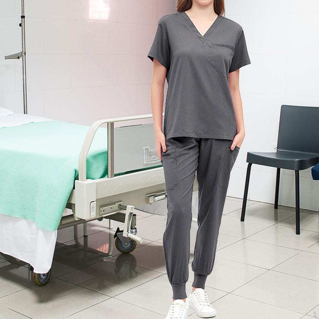 Damen Uniform Kasack Set Pflege Arbeitsanzüge Schwesternoberteil und Hose V-Ausschnitt Kasacks