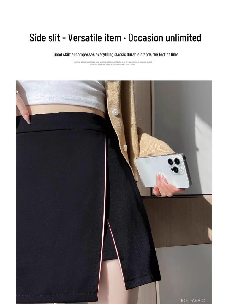2024 Summer French Irregular Midi Skirt: Hip-Hugging A-Line with Slit Detail