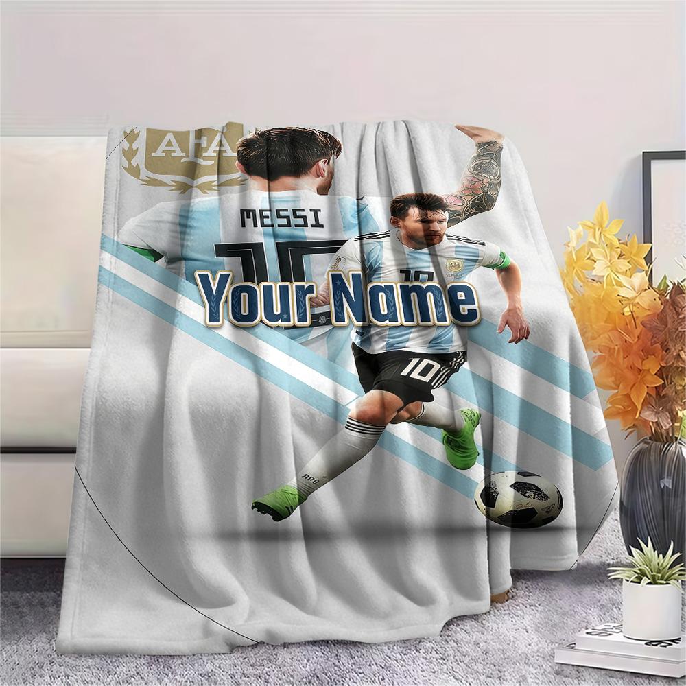 1PC Messi Custom Name Patterned Flannel Blanket Suitable For All Seasons For Home Decor Warmth And Comfort Gifts Holiday Present