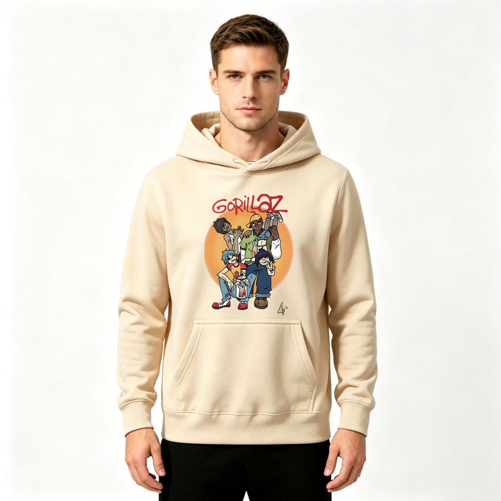 Men's Casual Pullover Hoodie, Cartoon Music Band Graphic Print Long Sleeve Comfortable Hooded Sweatshirt