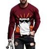 Autumn and Winter Men's Sunglasses Kitten 3D Printed Crew Neck Long-sleeved T-shirt