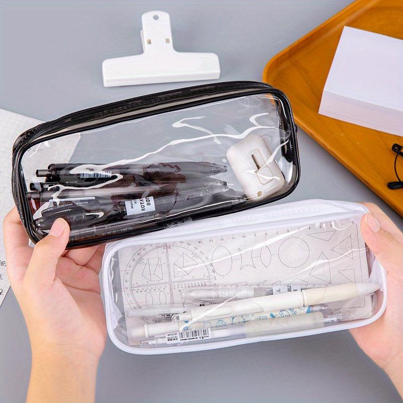 

2pcs Colorful Transparent PVC Pencil Cases with Zipper - Waterproof & Dustproof Storage Pouches for Pens, Pencils, Erasers