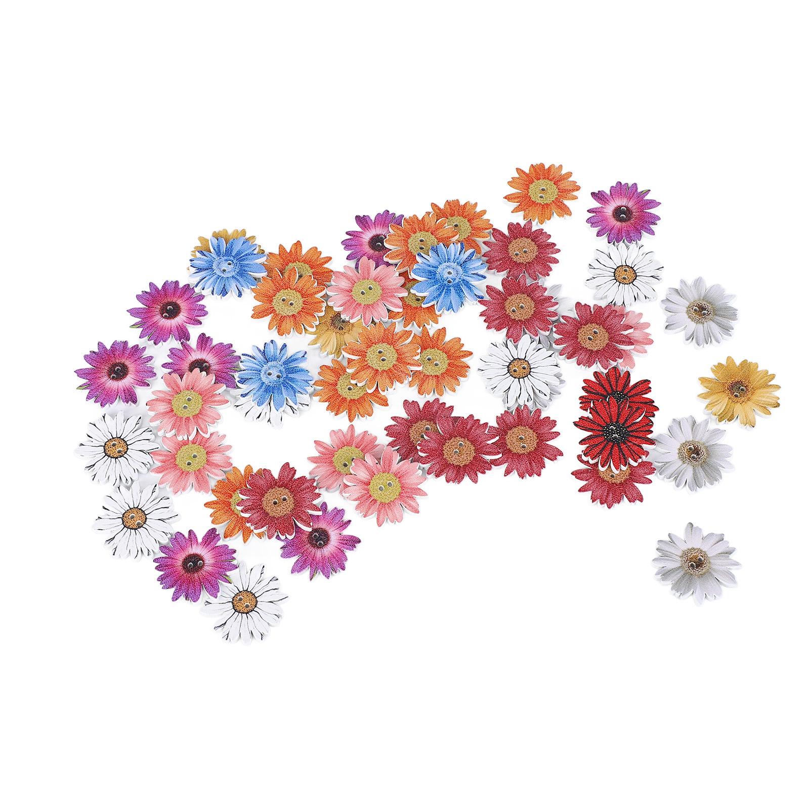 

50 шт. деревянных пуговиц-хризантем с 2 отверстиями, плоские, своими руками, милые цветочные пуговицы для фото